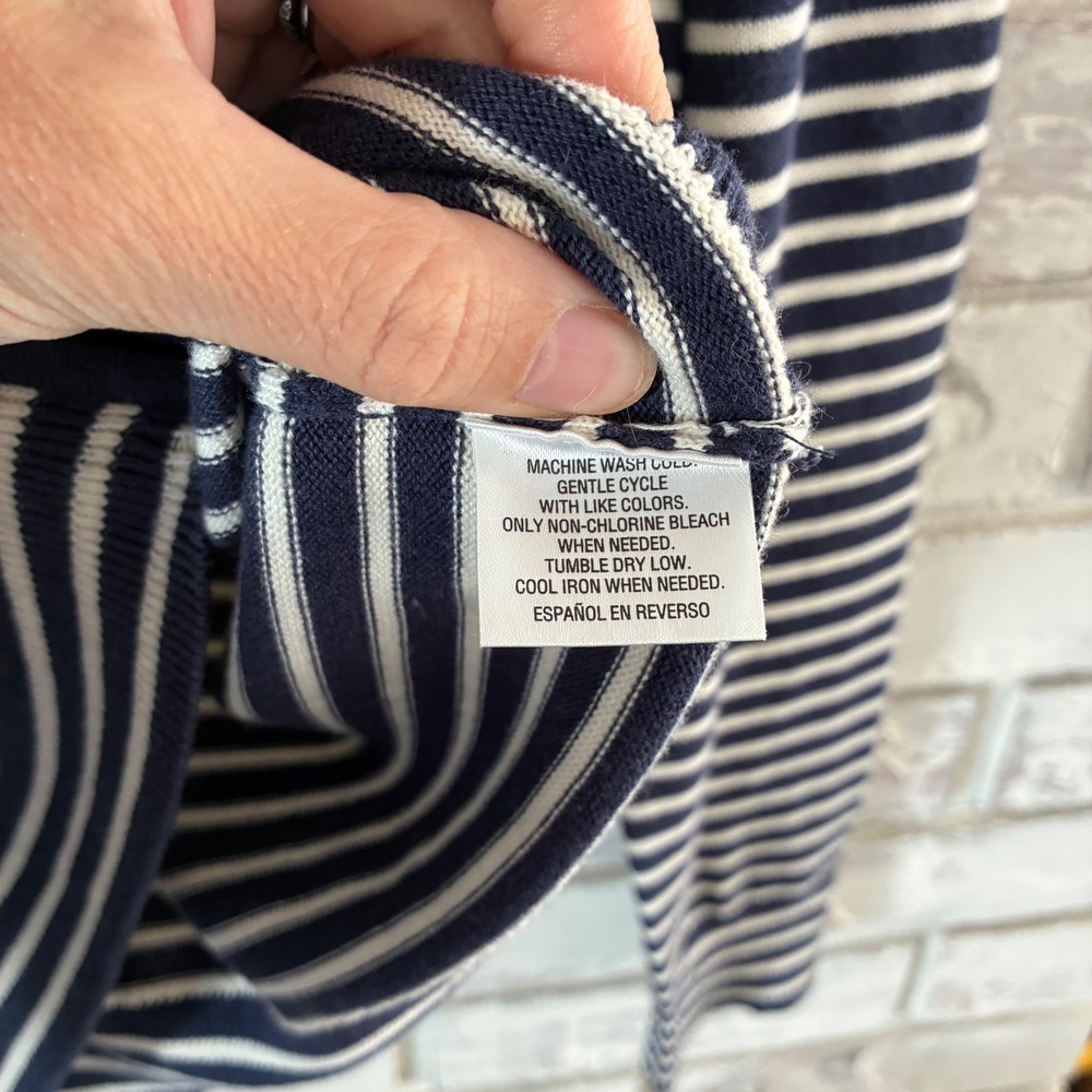 Charter Club Weekend Navy White Striped Full Zip Knit Hoodie Sweater Medium - Picture 10 of 10
